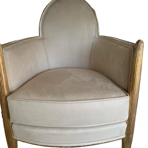 Gilt chair upholstered by Vinall and Macey part of a three piece suite